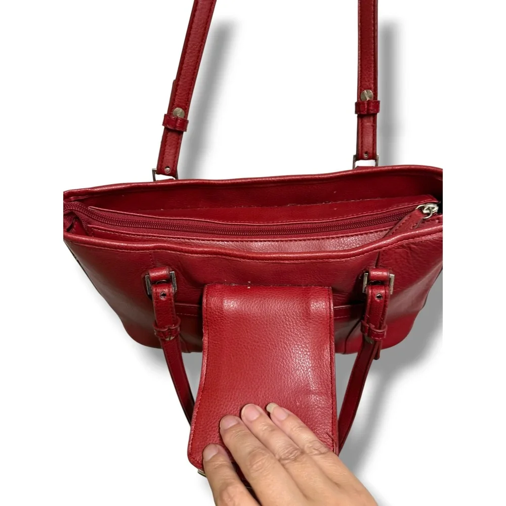 Coldwater Creek‎ Red Leather Shoulder Bag Heart Silver Tote Purse Multi Pocket